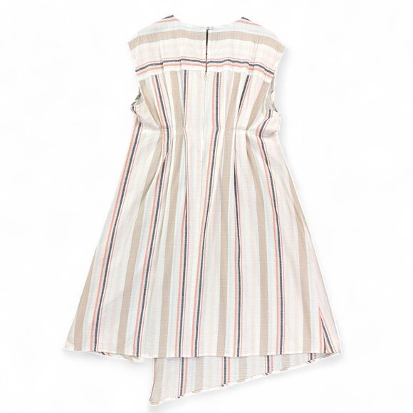 Uncle Frank Dress Sz L Midi Asymmetric Stripe Rayon Linen Summer USA Cottagecore - Picture 2 of 11